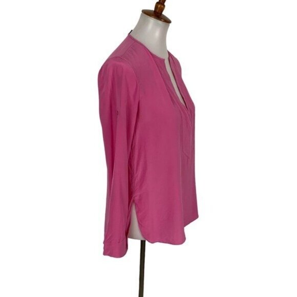 BCBGMaxAzria Emmalise Silk Top XXS Pink Blush Berry Luxe Designer Minimalist - Picture 4 of 9
